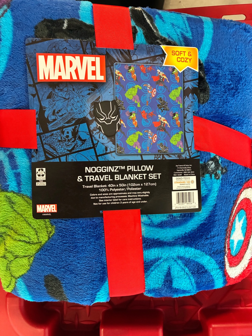 Marvel Kids Blue & Red Avengers Travel Blanket with Pillow